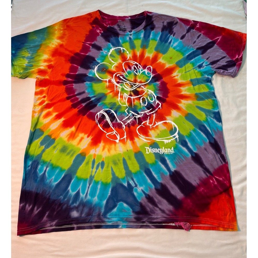 Disneyland Mickey Mouse Rainbow Tie Dye Graphic T-Shirt XL Hanes Disney World